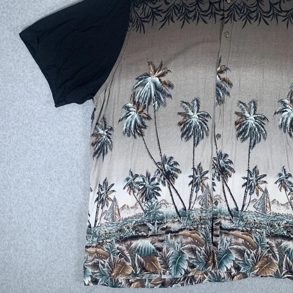 David Taylor Button Down Shirt Mens 4XL Black Brown Tropical Palm Tree Rayon